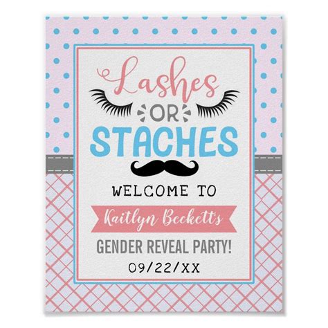 Lashes Or Staches Gender Reveal Party Welcome Poster Zazzle