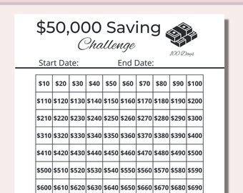 50 000 Money Saving Challenge Printable Save 50 000 In 100 Days