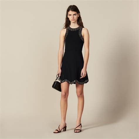 Short Knit Dress Trimmed With Studs New Collection Sandro Paris