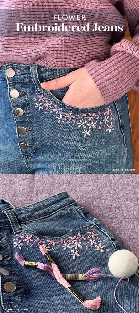 Flower Embroidered Jeans In 2024 Flower Embroidered Jeans Diy