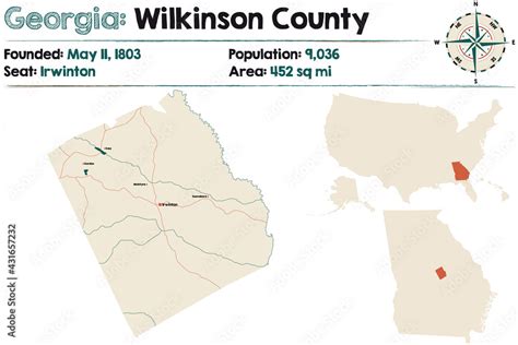 Large and detailed map of Wilkinson county in Georgia, USA. Stock Vector | Adobe Stock