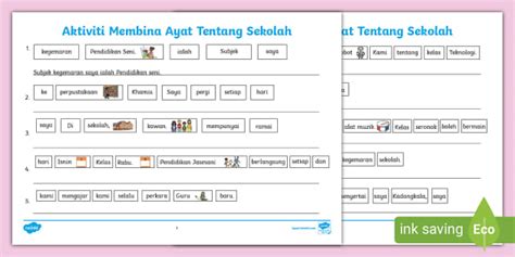 Aktiviti Membina Ayat Tema Sekolah Teacher Made Twinkl