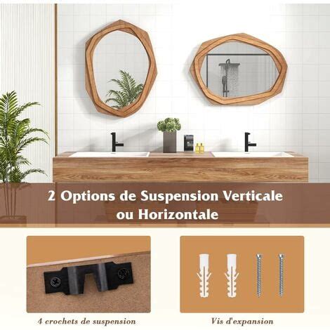 Costway Miroir Mural Rustique Avec Cadre En Bois Miroir D Coratif De