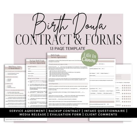 Birth Doula Contract Template And Client Intake Forms Bundle Etsy