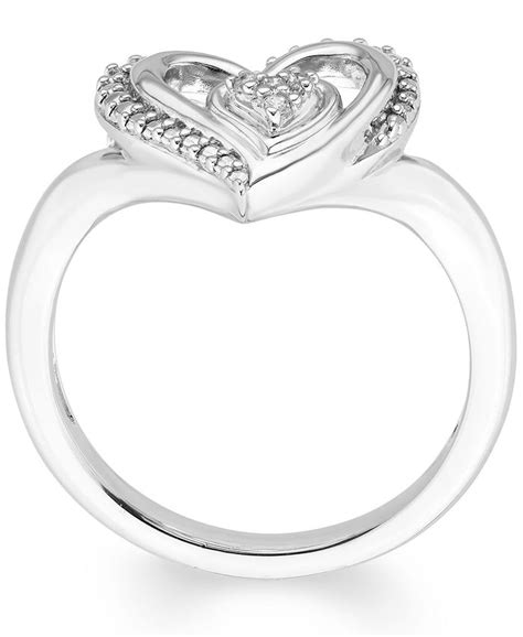 Macys Diamond Accent Heart Ring In Sterling Silver Macys