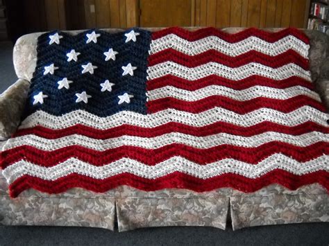 American Flag Afghan Handmade Ripple Crochet Original 13