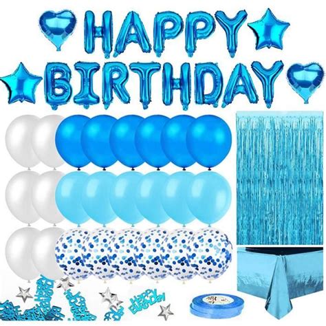 Anniversaire Ballon Bleu Kit Guirlande Happy Birthday Nappe Bleue