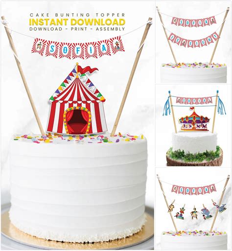 Circus Cake Topper Carnival Cake Topper Circus Bunting Cake Topper Circus Tent Cake Topper