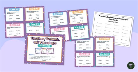 Fractions Decimals And Percentages Task Cards Teach Starter