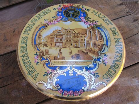 Round Metal Box Mazet De Montargis True Praslines French Vintage Metal