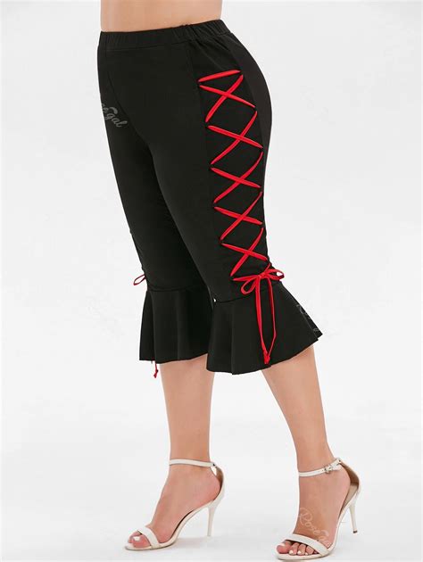 [55 Off] Plus Size Cropped Lace Up Flare Leggings Rosegal