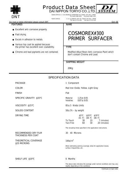 Cosmorex Primer Surfacer Product Data Sheet