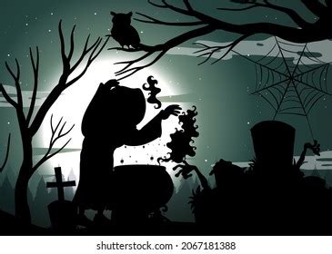 Silhouette Witch Full Moon Background Illustration Stock Vector ...