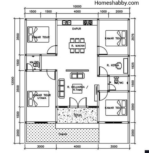 Denah Rumah Ukuran 10x12 4 Kamar Tidur Modern Minimalis