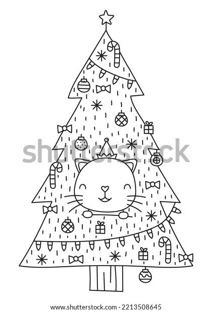 Cat Christmas Tree Vector Illustration Stock Vector Royalty Free 2213508645 Shutterstock