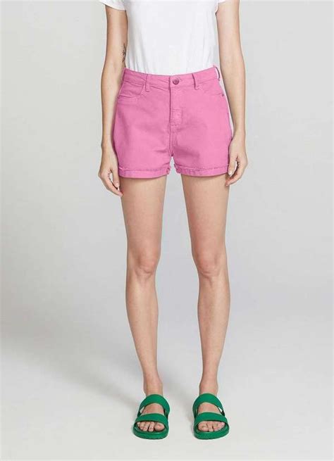 Shorts Basico Feminino Cintura Alta Em Sarja Rosa Hering