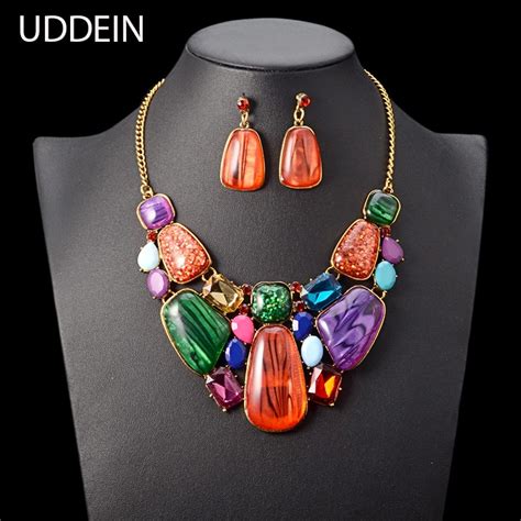 Uddein Bohemian Colorful Gem Statement Necklace Pendant Wedding