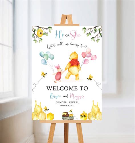 Classic Winnie The Pooh Gender Reveal Welcome Sign Bee Etsy