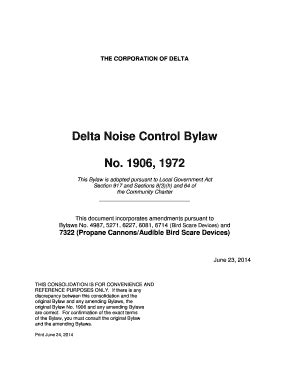 Fillable Online Delta Noise Control Bylaw No 1906 1972 Fax Email Print