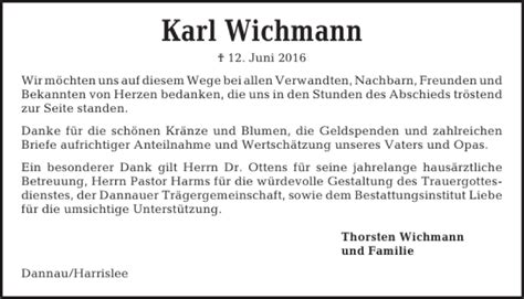 Traueranzeigen Von Karl Wichmann Trauer Anzeigen De