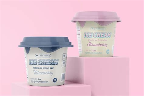 4 Oz Plastic Ice Cream Cups Psd Mockup On Podiums Original Mockups