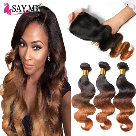 Ombre Body Wave Human Hair Bundles With Lace Closure Blonde Brazilian