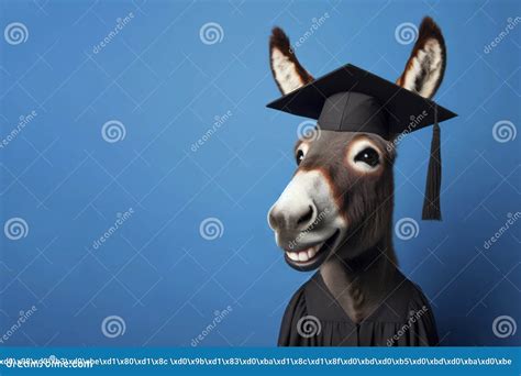 Donkey With Graduation Hat A Stupid Smile On Solid Blue Background Ai