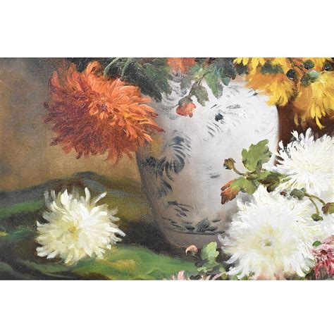 Proantic Tableaux Anciens Nature Morte Aux Dahlias Cauchois Henri