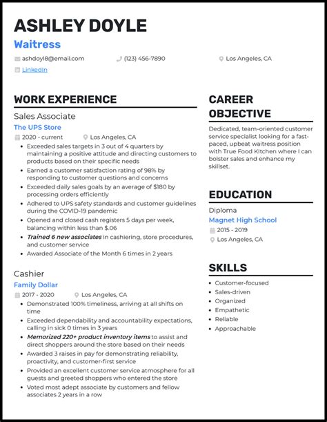 Beginner Waitress Resume Examples That Work In