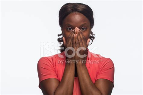 African American Woman In Shock And Covering Mouth Horizontal Stock