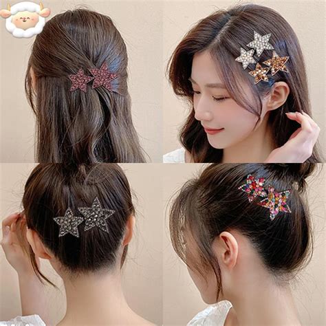 Rhinestone Pentagram Hairpin Sweet Cute Duckbill Clip Female Bangs Clip