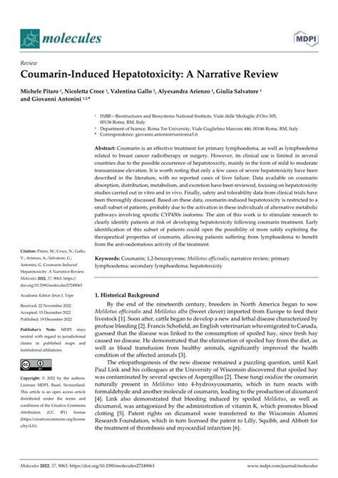 Pdf Coumarin Induced Hepatotoxicity A Narrative Review