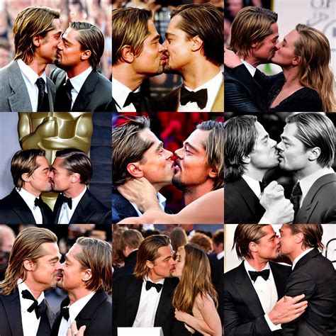 A Photograph Of Brad Pitt And Leonardo Dicaprio Kiss Stable