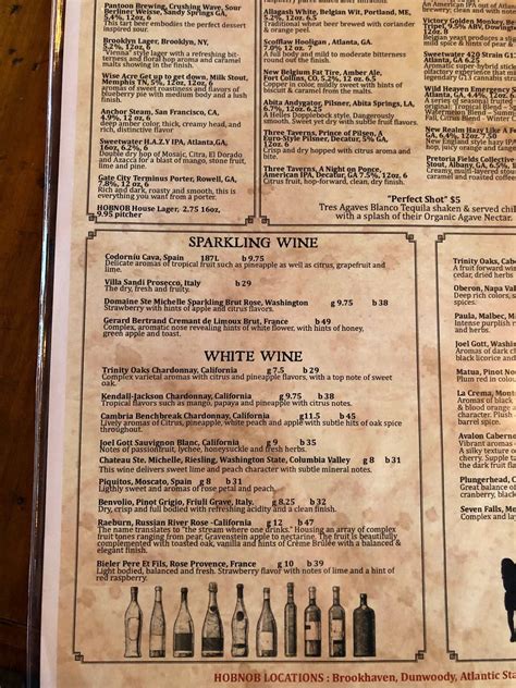 Menu At HOBNOB Neighborhood Tavern Pub Bar Atlanta