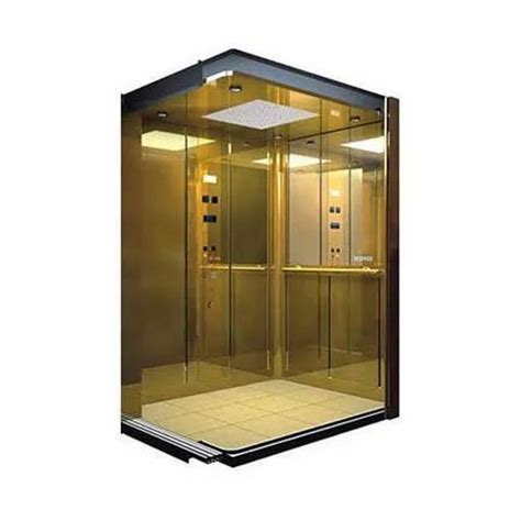 Stainless Steel And Glass Geared Ss Golden Elevator Cabin Max Persons