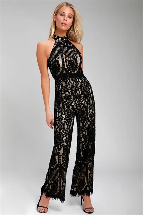 Cute Black Jumpsuit Lace Jumpsuit Halter Jumpsuit Jumpsuit Lulus