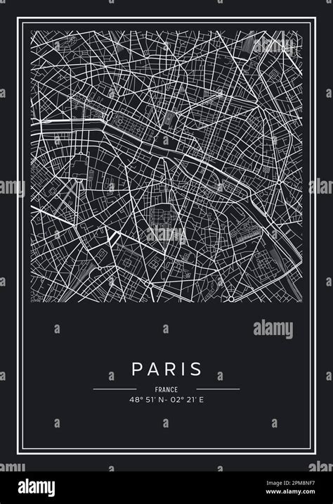 Mapa imprimible en blanco y negro de la ciudad de París diseño de