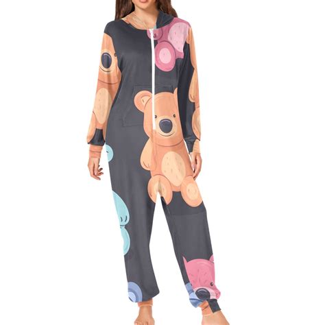 Colorful Teddy Bears Adult's Hoodie Onesie Jumpsuit One-Piece Pajamas