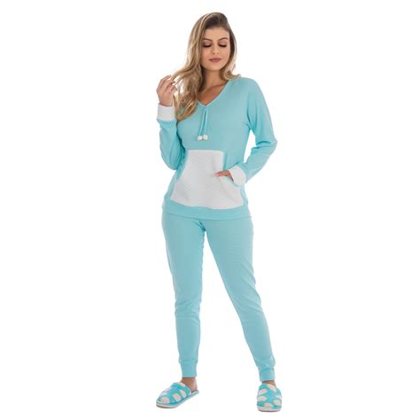 Pijama Feminino Para O Inverno Kanguru Pom Pom Victory