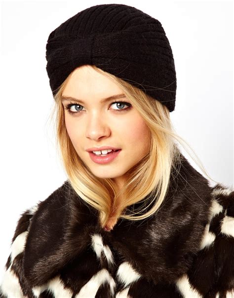 Lyst Asos Knitted Turban Hat In Black