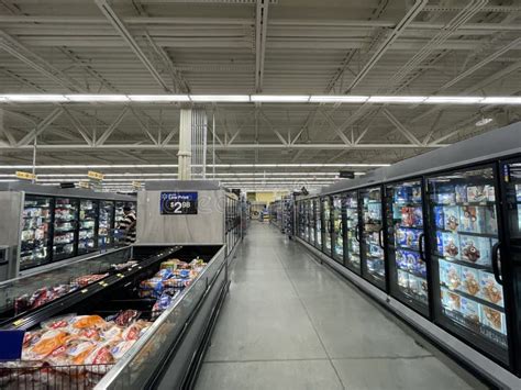 Walmart Grocery Store Interior Looking Down Frozen Food Aisle Editorial ...