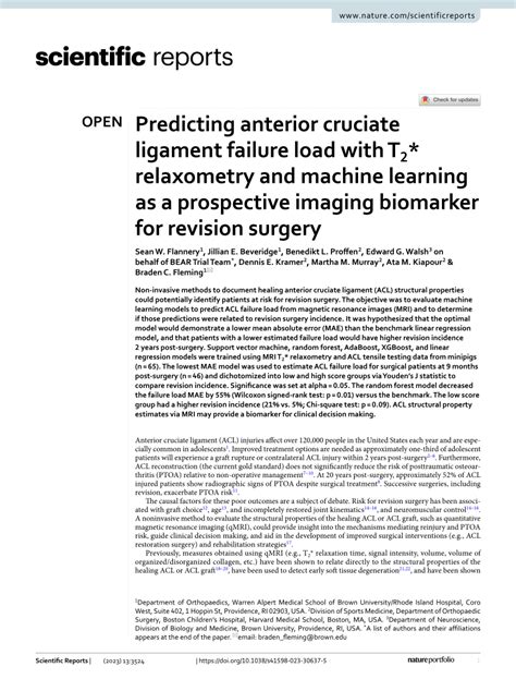 PDF Predicting Anterior Cruciate Ligament Failure Load With T2