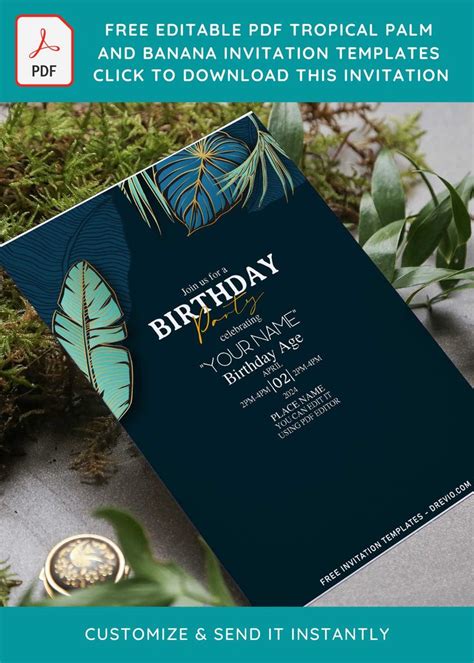 Free Editable Pdf Luxury Gold Palm And Banana Leaves Invitation