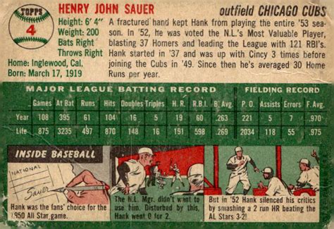 1954 Topps 4 Hank Sauer Vg EBay