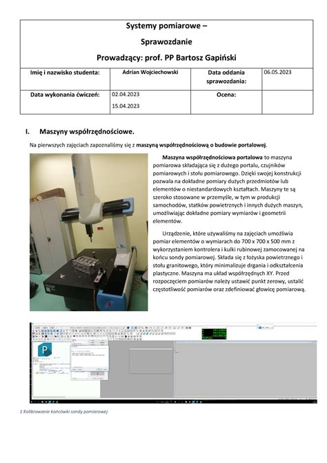 Systemy Pomiarowe Systemy Pomiarowe Sprawozdanie Prowadz Cy