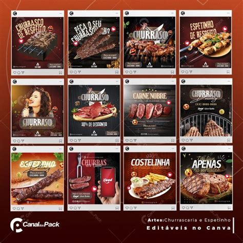 Pack Artes Edit Veis No Canva Churrascaria E Espetaria Stories