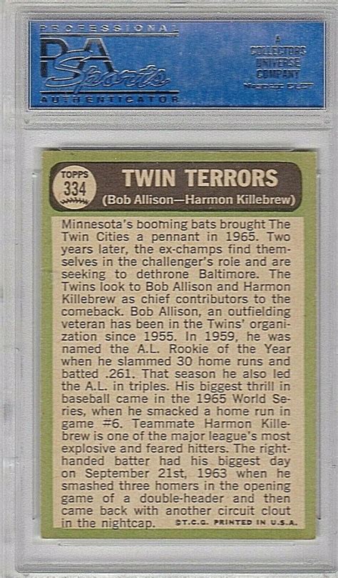 Topps Twin Terrors Bob Allison Harmon Killebrew Psa Nm Ebay