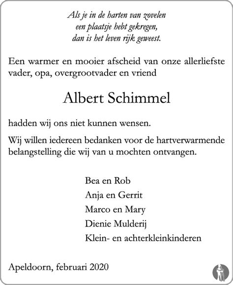 Albert Ab Schimmel 14 12 2019 Overlijdensbericht En Condoleances