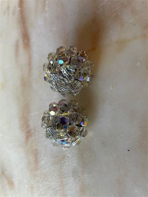 Large Gaudy Costume Jewelry Clip On Earrings Rhinest Gem