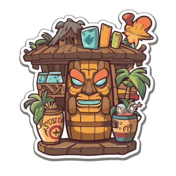 Sticker Tiki With Tiki Huts Front Clipart Vector Tiki Bar Tiki Bar